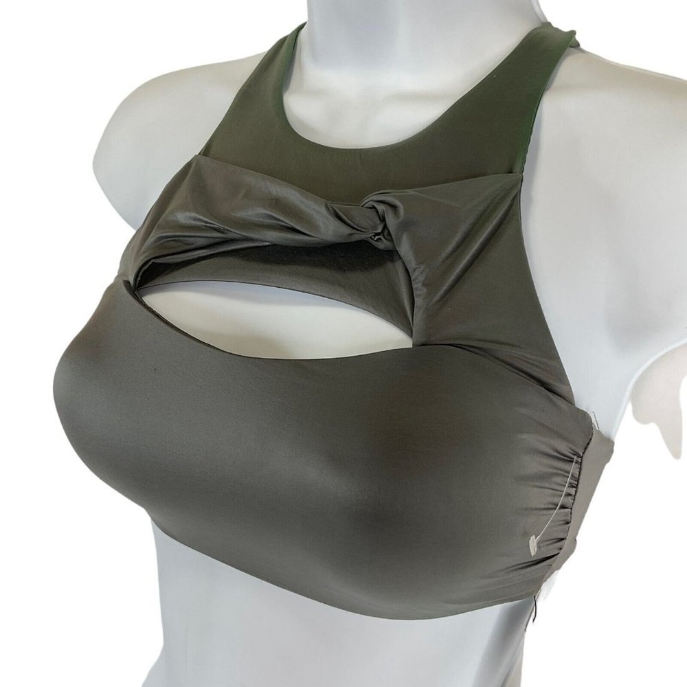 Luxe By Lisa Vogel Bikini Womens Sz S Gray Twisted High-Neck Bra Top $84 Nwt